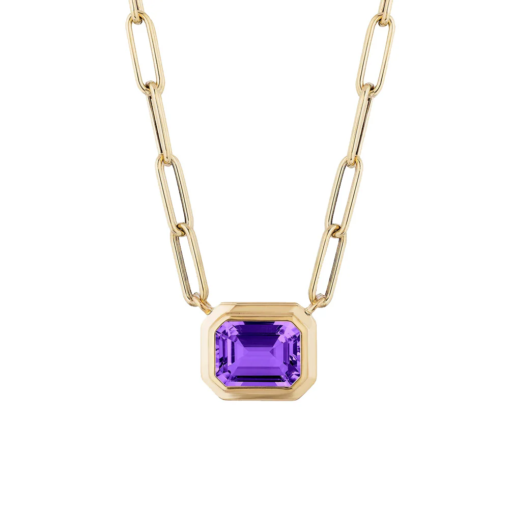 Manhattan Emerald-Cut Amethyst Paperclip Necklace - Image 3