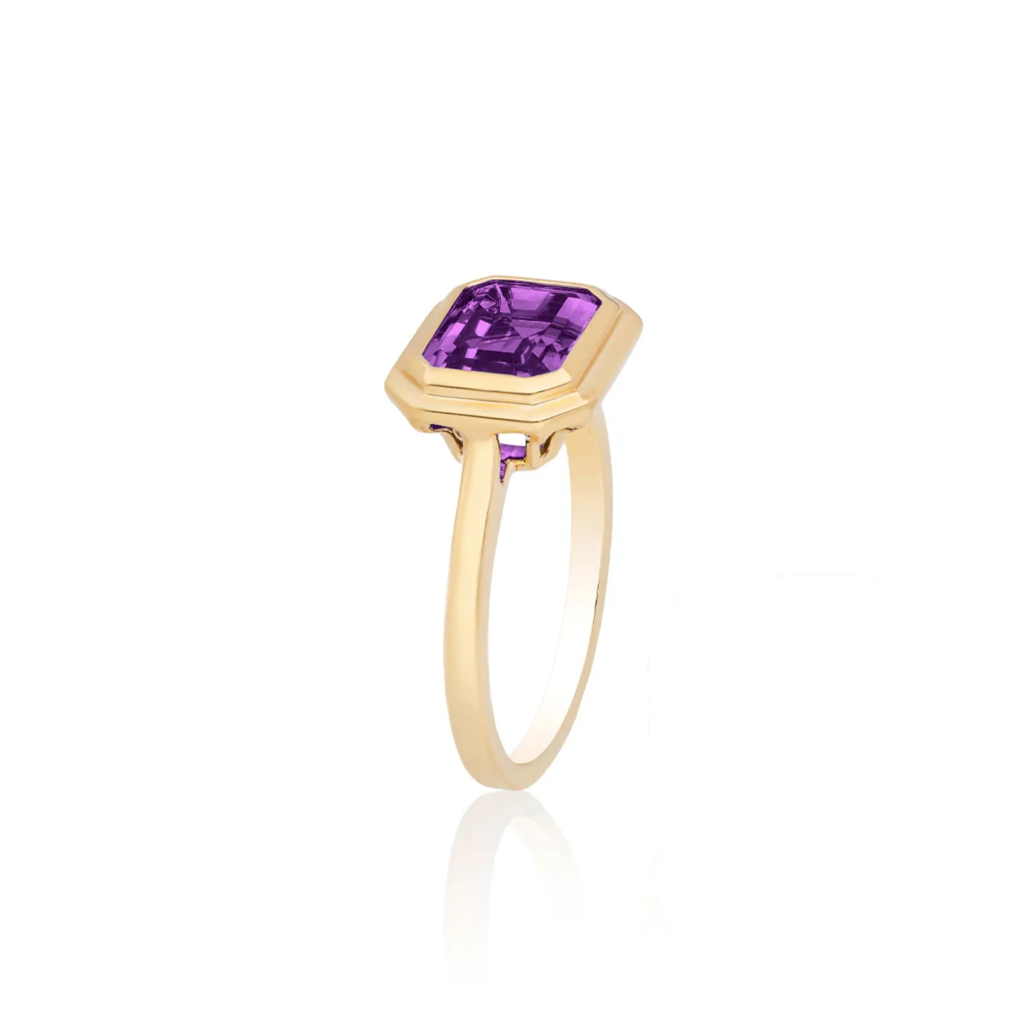 Manhattan Emerald-Cut Amethyst Bezel Set Ring - Image 2