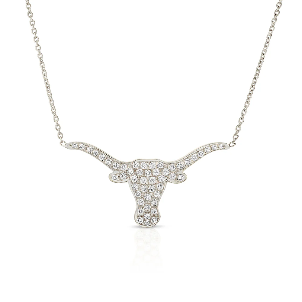 Large Pavé Diamond Longhorn Necklace - Image 4