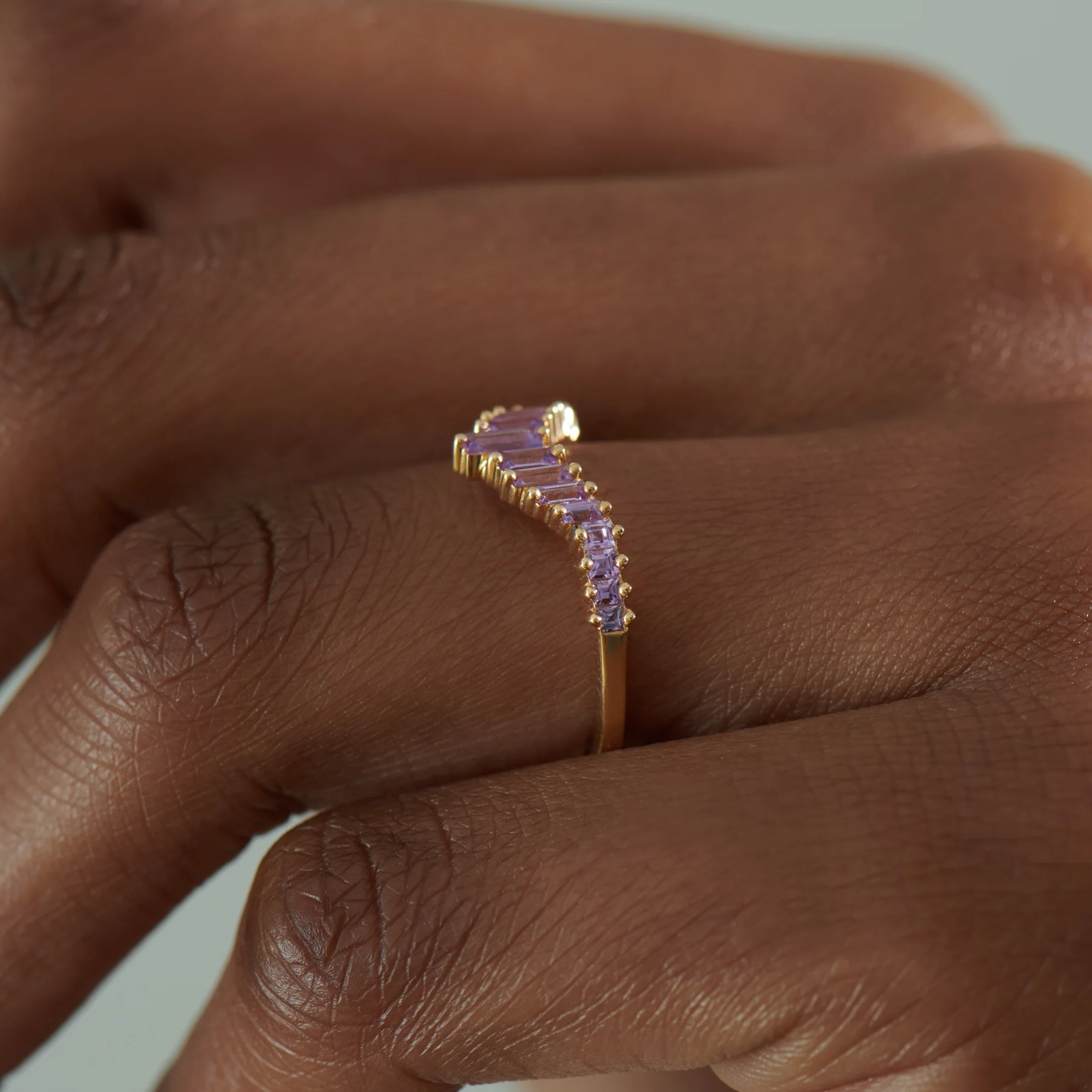 Lilac Sapphire Baguette Curved Tiara Ring - Image 3