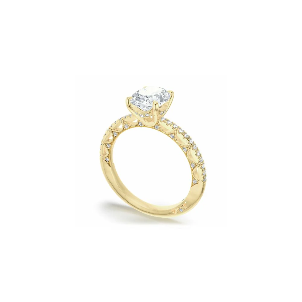 Lunetta Crescent Solitaire Engagement Ring with Pave Diamond Band - Image 2