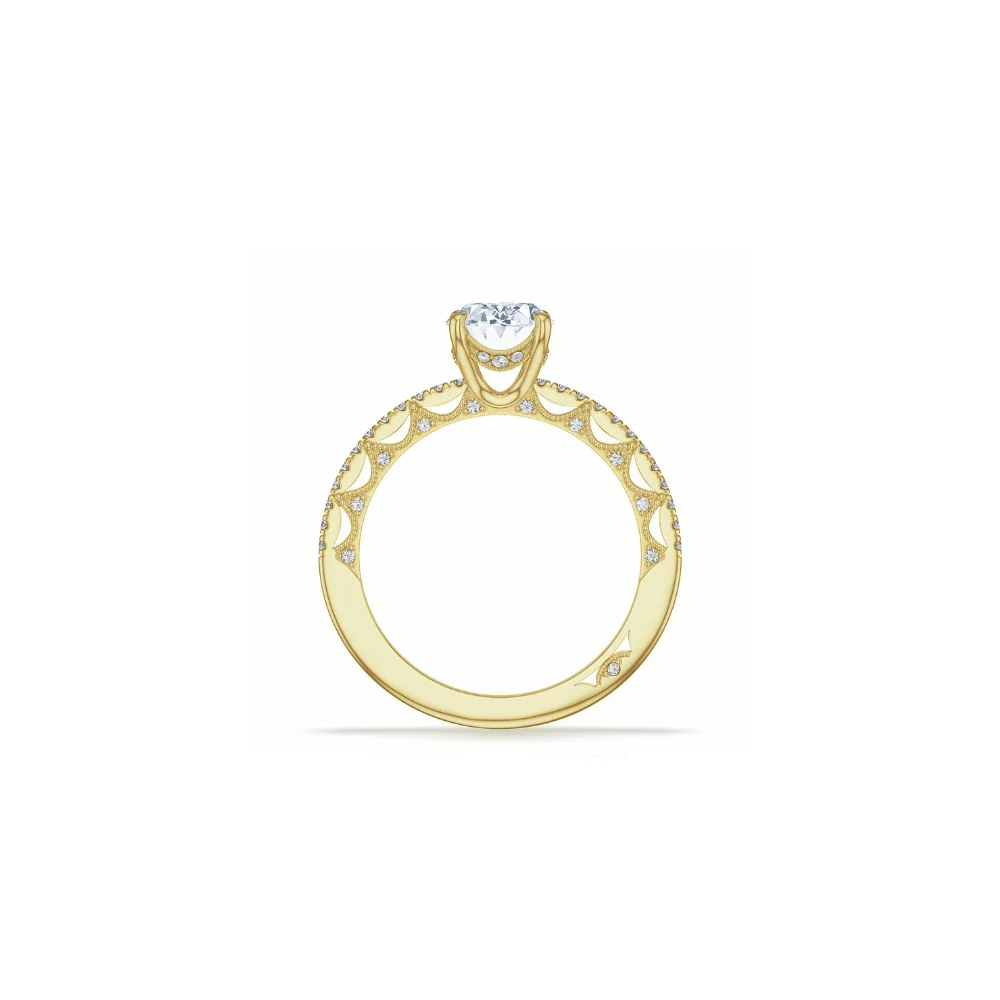 Lunetta Crescent Solitaire Engagement Ring with Pave Diamond Band - Image 3