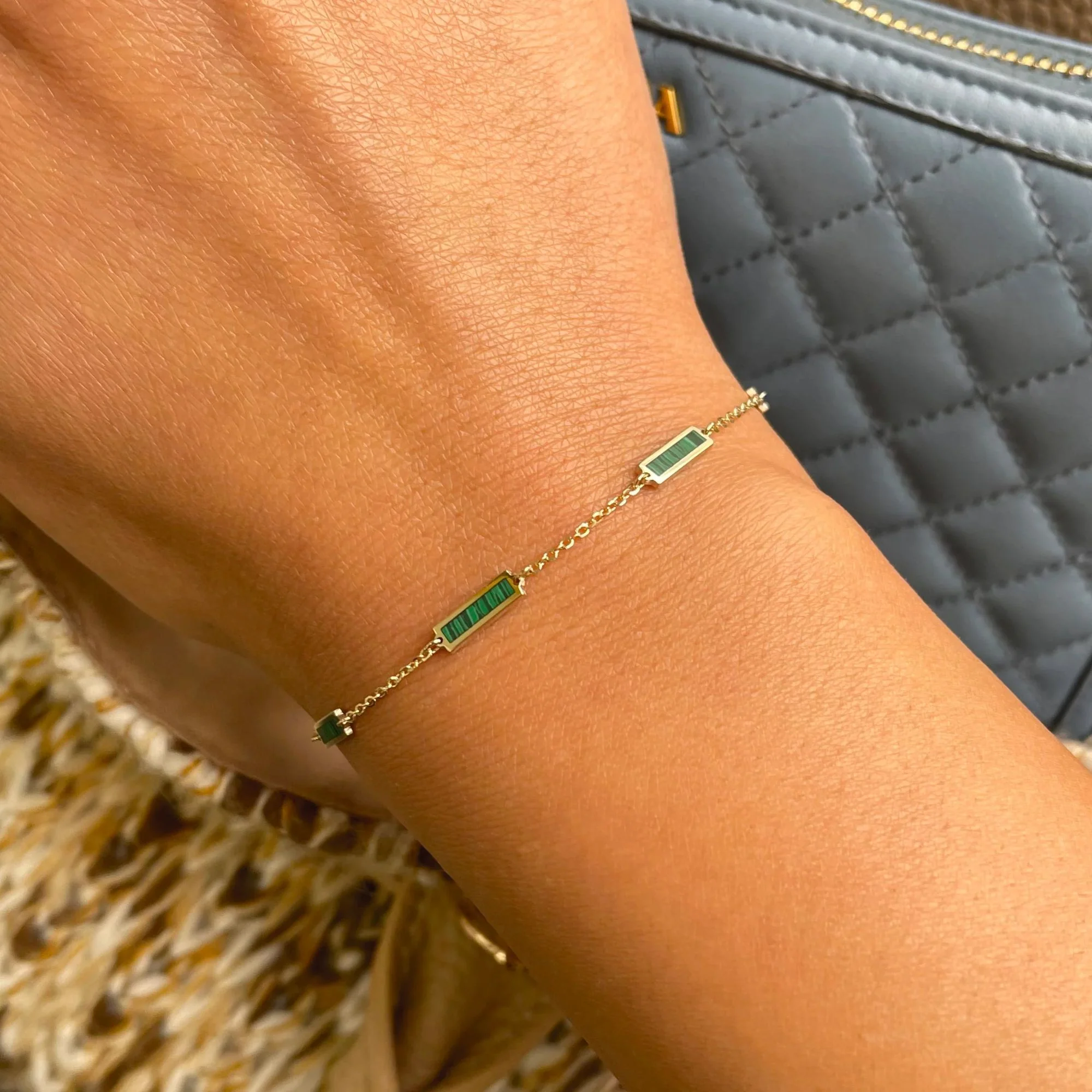 Malachite Station Bar Bracelet - Image 2