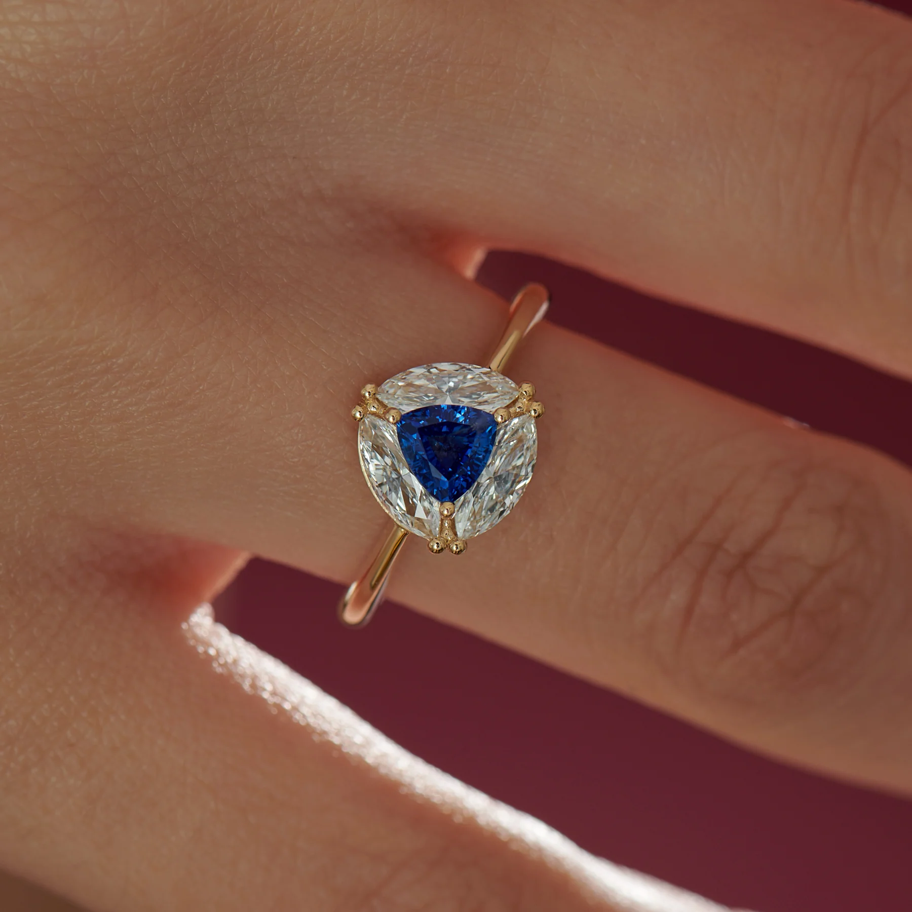 Marquise Diamond and Royal Blue Trillion Sapphire Engagement Ring - Image 6