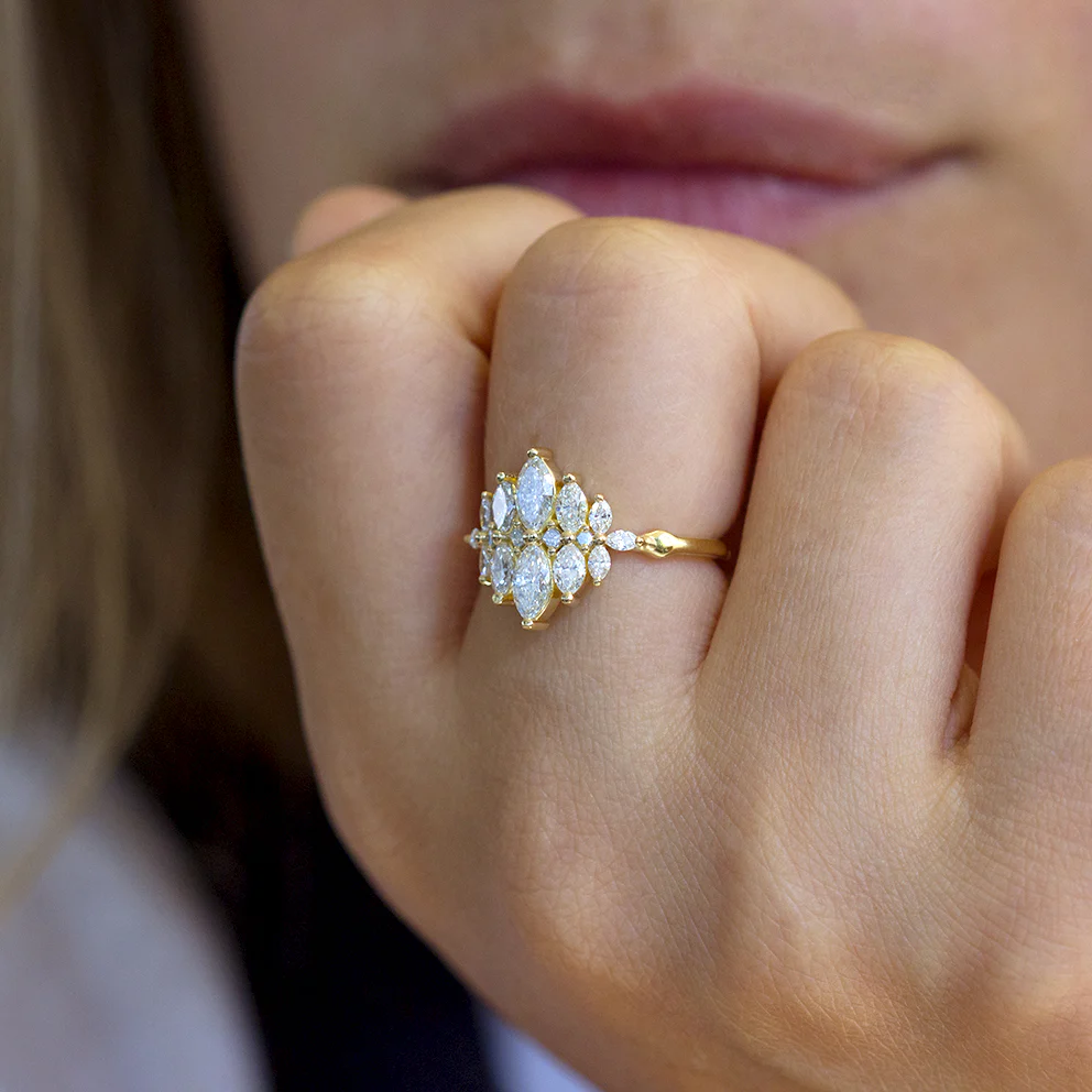 Marquise Diamond Cluster Engagement Ring - Image 2