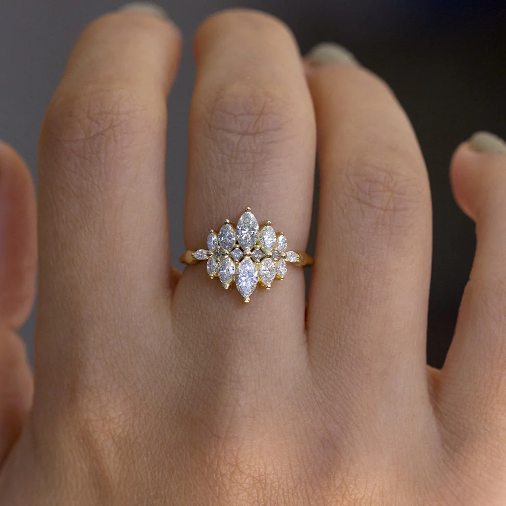 Marquise Diamond Cluster Engagement Ring - Image 3