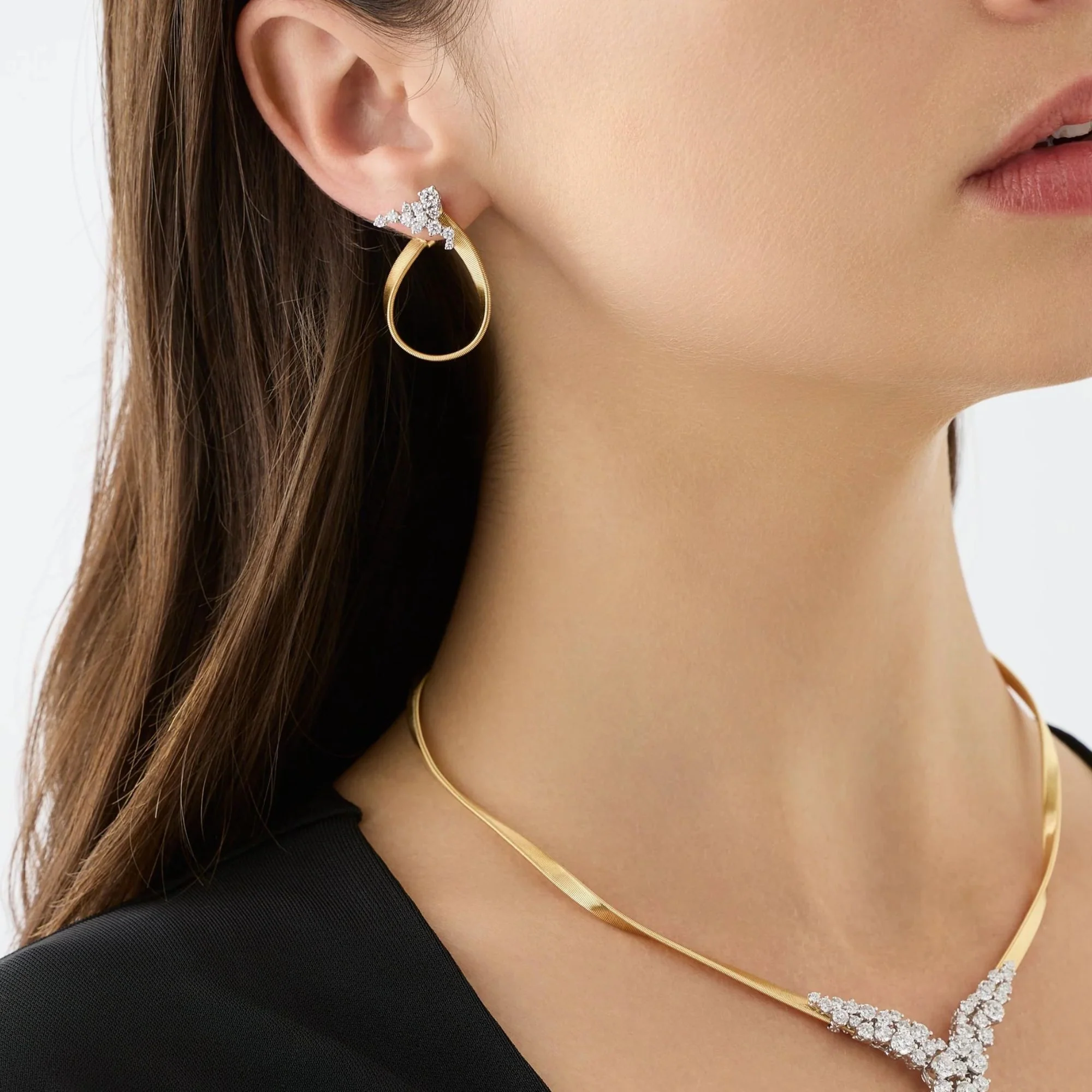 Marrakech Collection Open Hoop Earrings with Diamond Clusters - Image 2