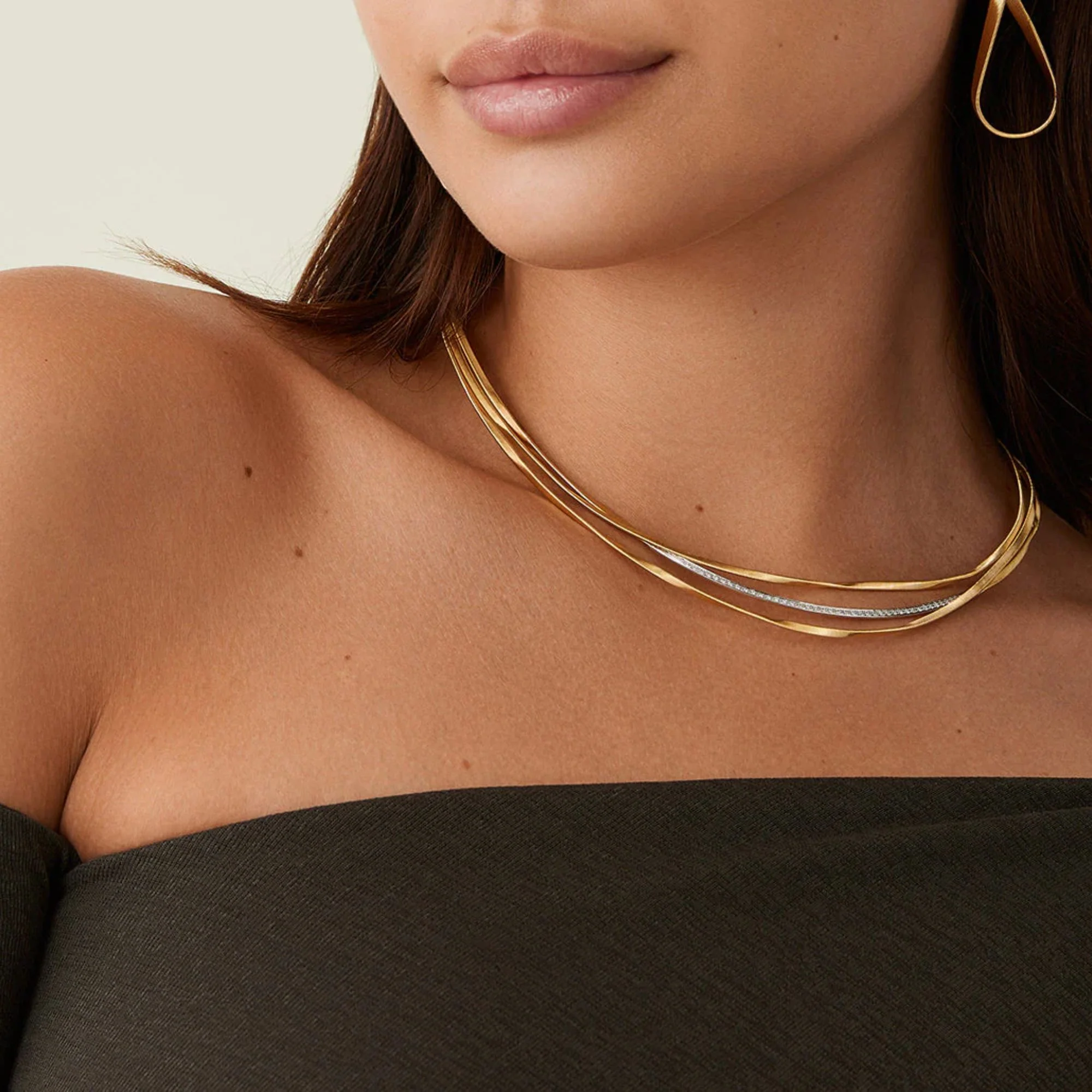 Marrakech Collection Three Strand Coil Necklace With Diamond Bar - Image 2