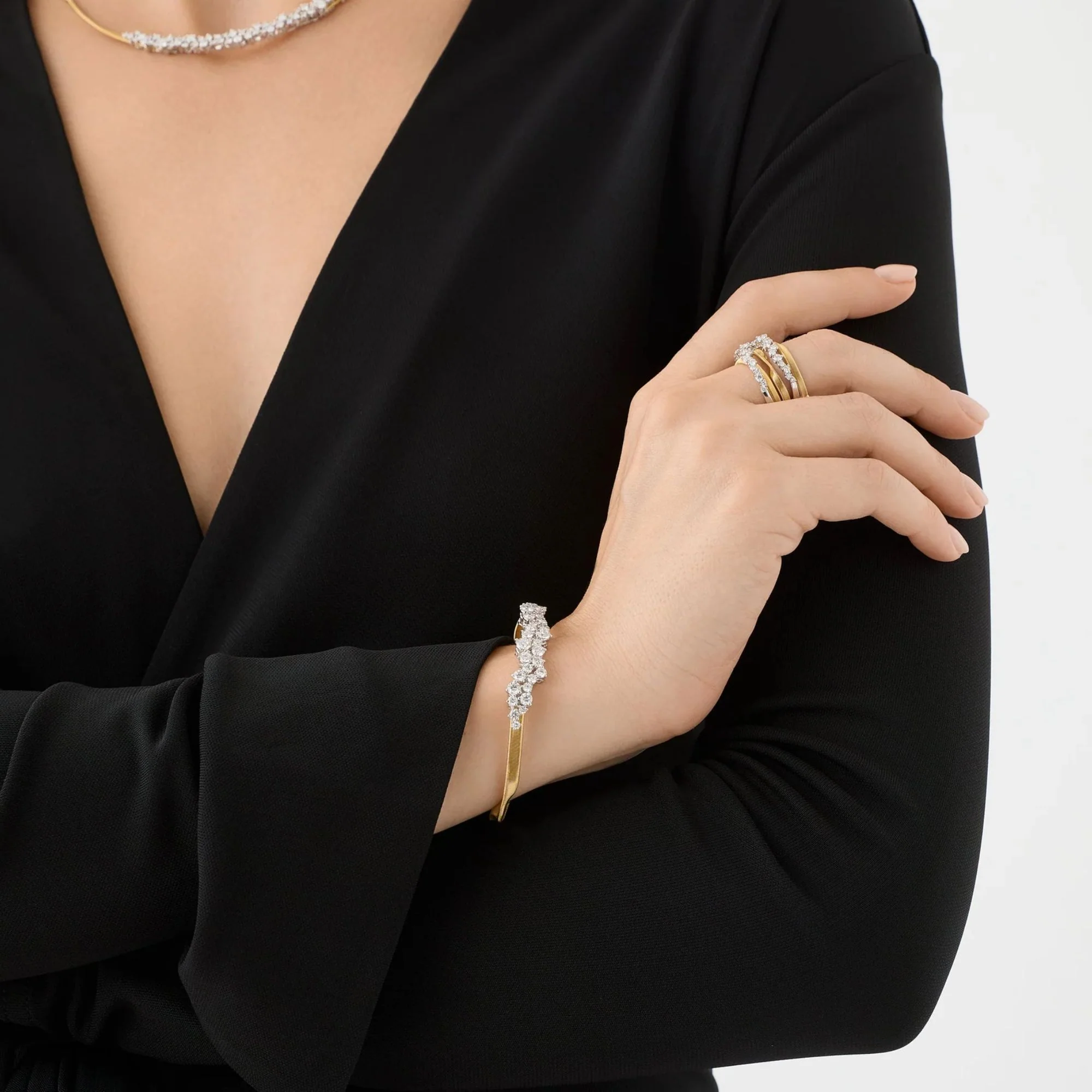 Marrakech Collection Three Strand Ring with Double Diamond Row - Image 2