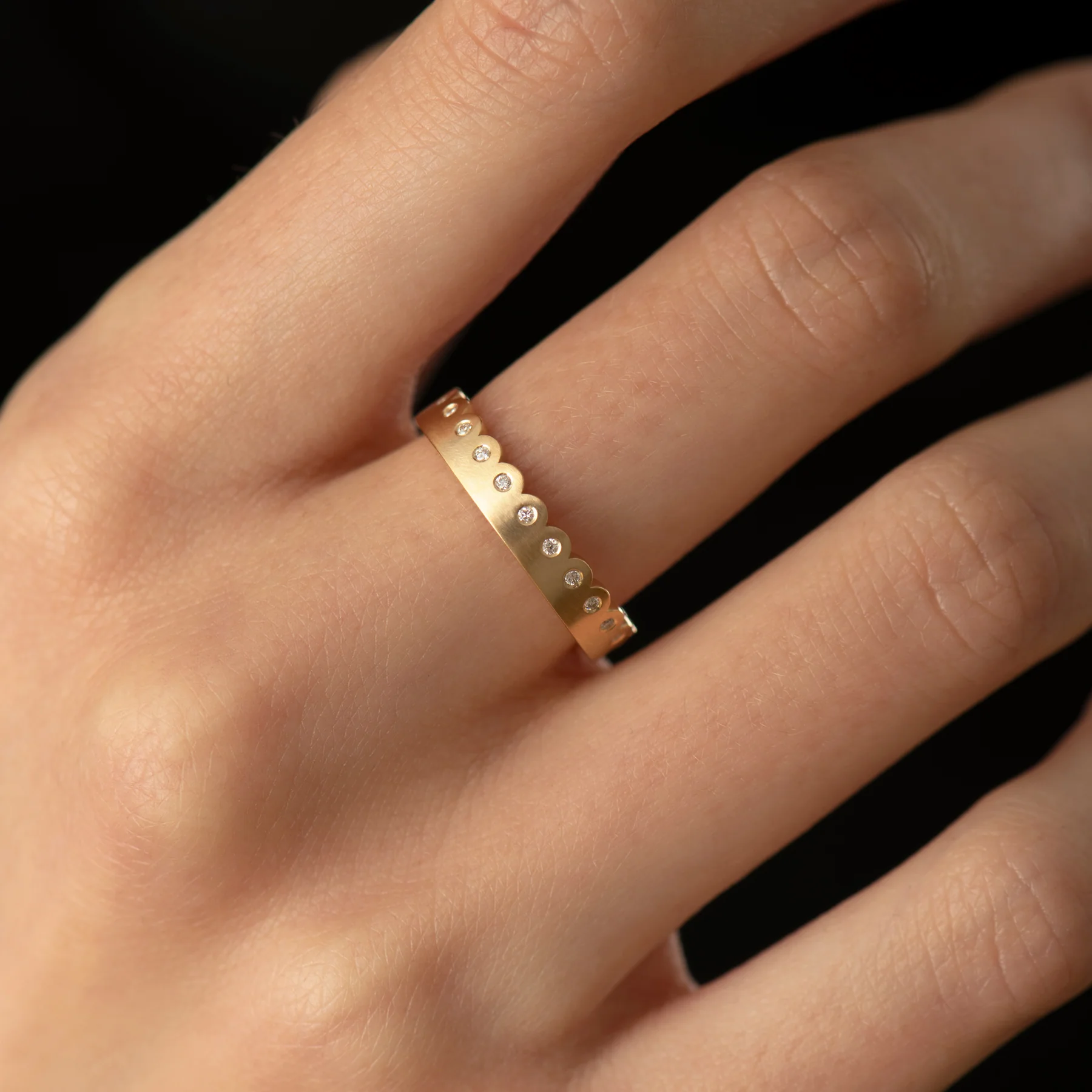Matte Gold Scalloped Diamond Eternity Ring - Image 2