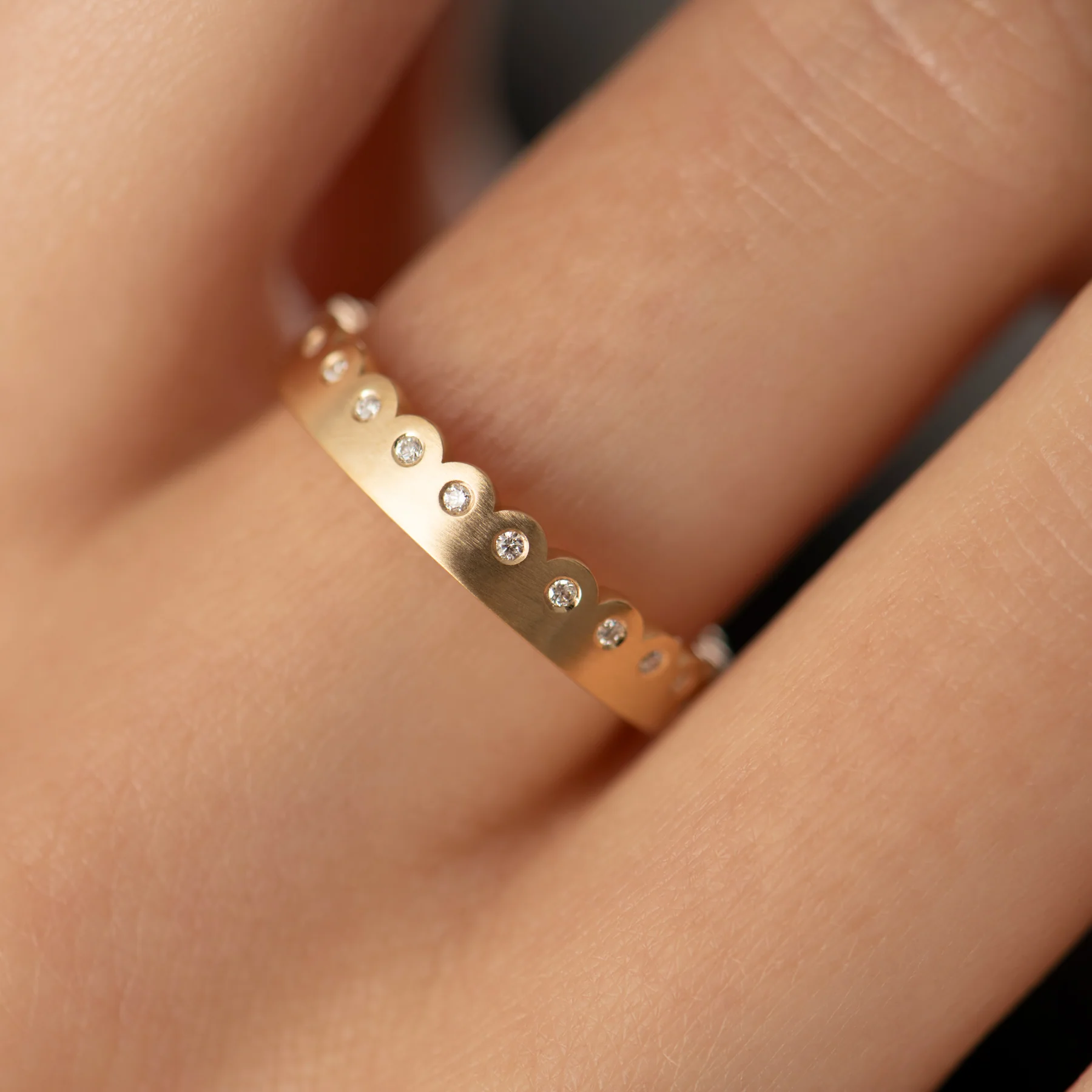 Matte Gold Scalloped Diamond Eternity Ring - Image 3