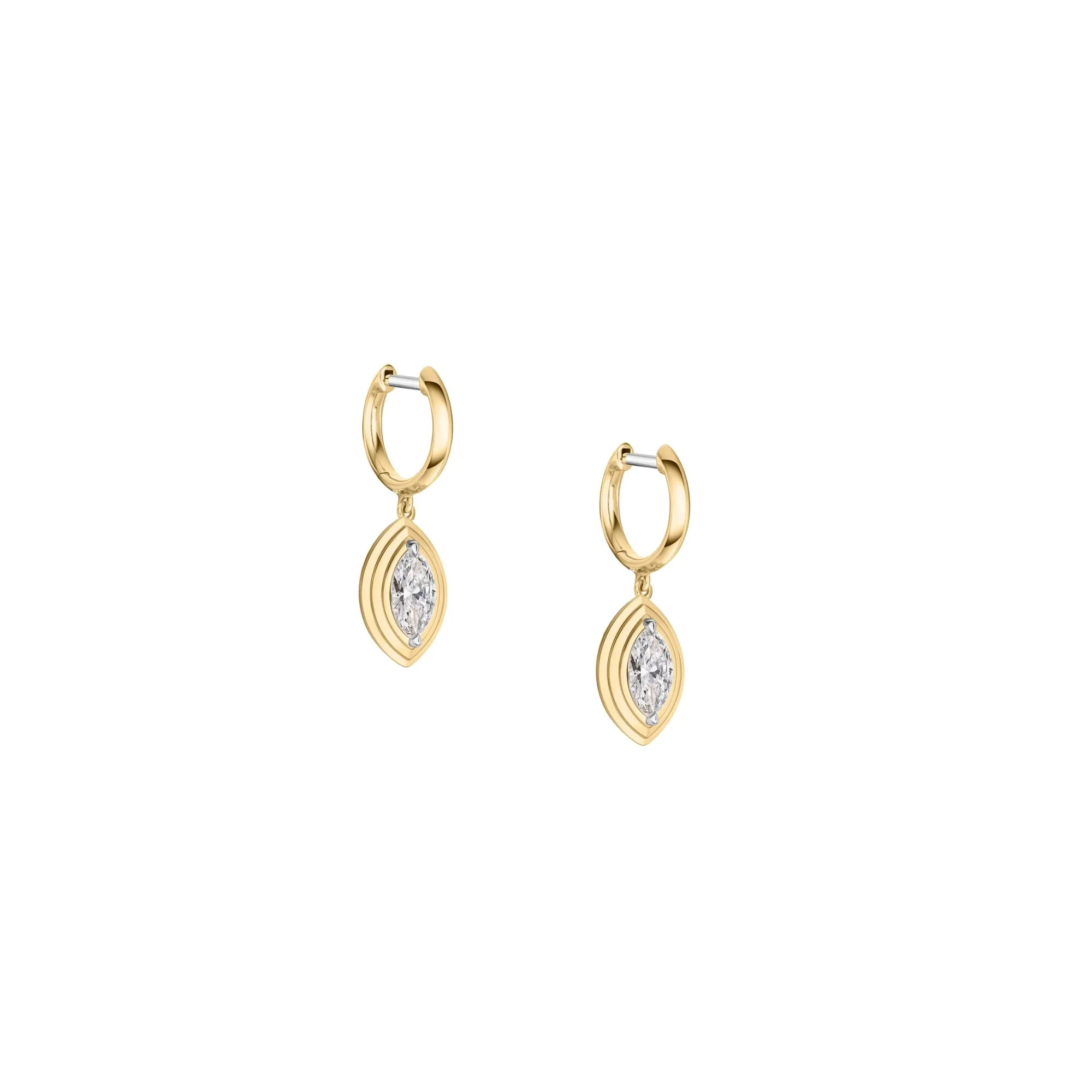 Mini Marquise Ridged Huggie Earrings - Image 3