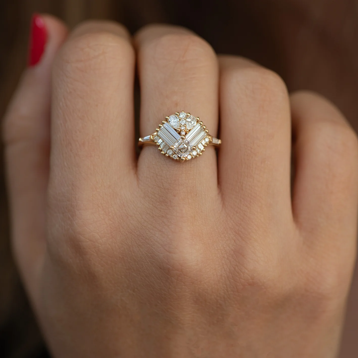Mirrored Diamond Cluster Engagement Ring - Image 2