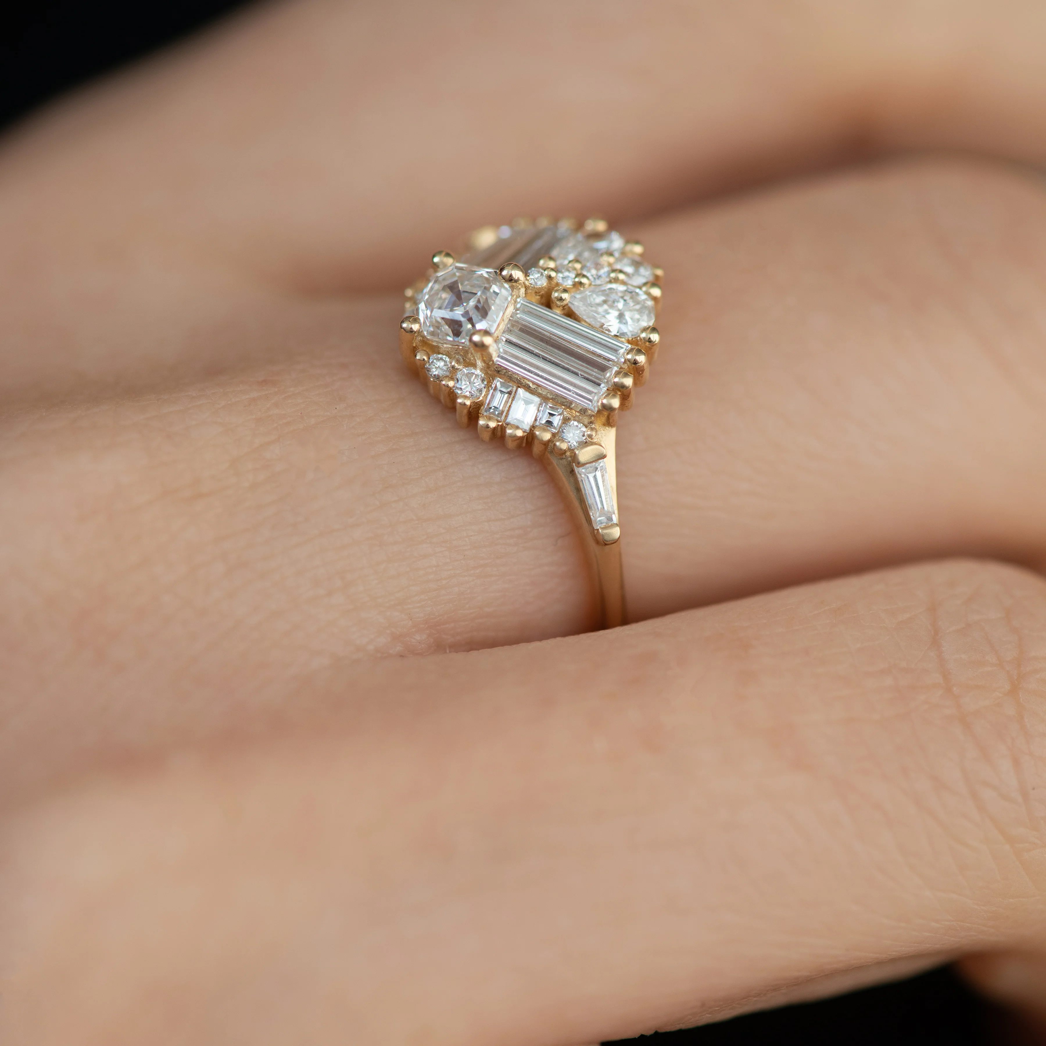 Mirrored Diamond Cluster Engagement Ring - Image 3