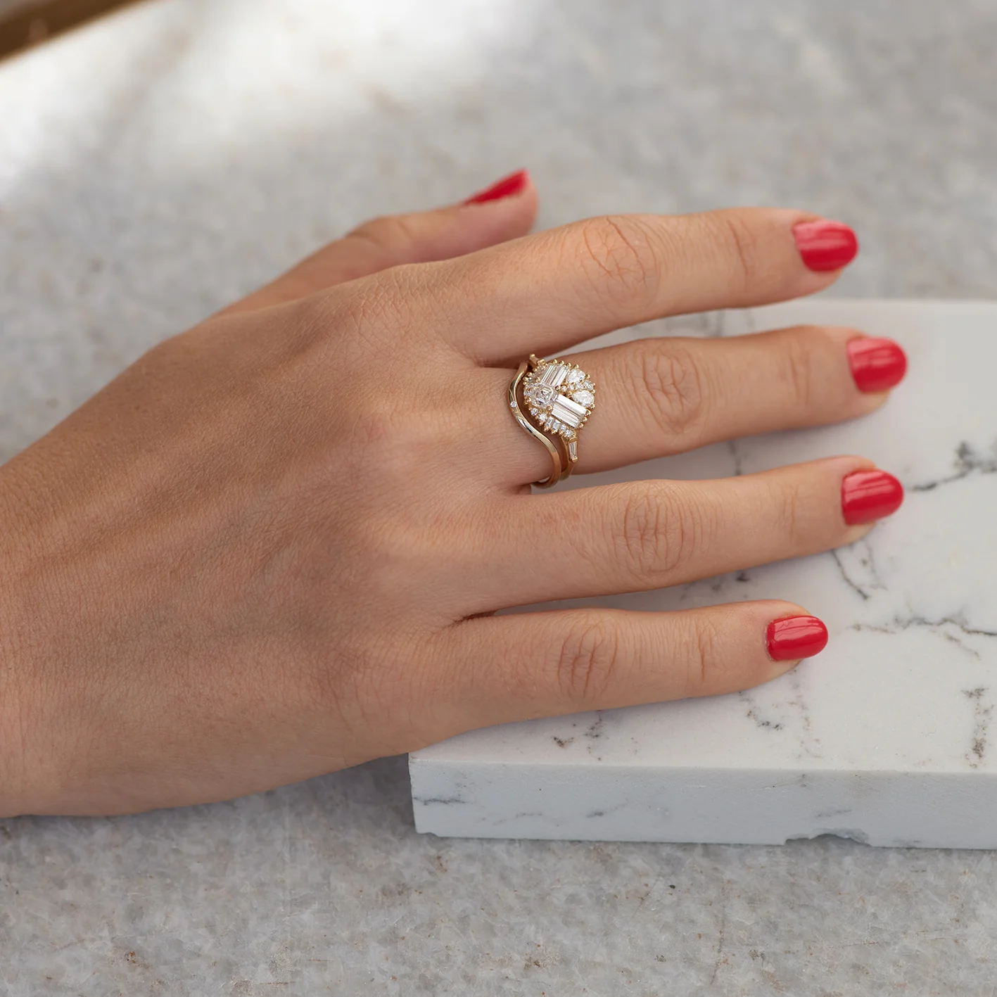 Mirrored Diamond Cluster Engagement Ring - Image 4
