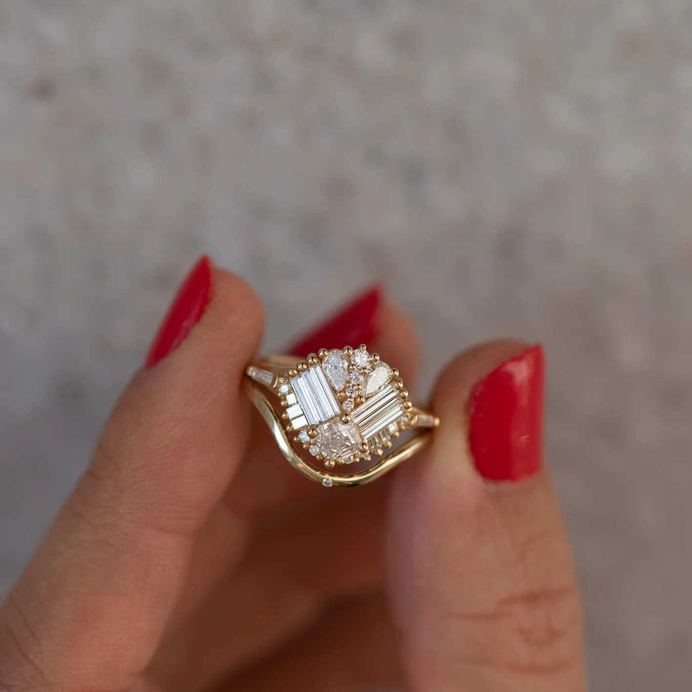 Mirrored Diamond Cluster Engagement Ring - Image 5