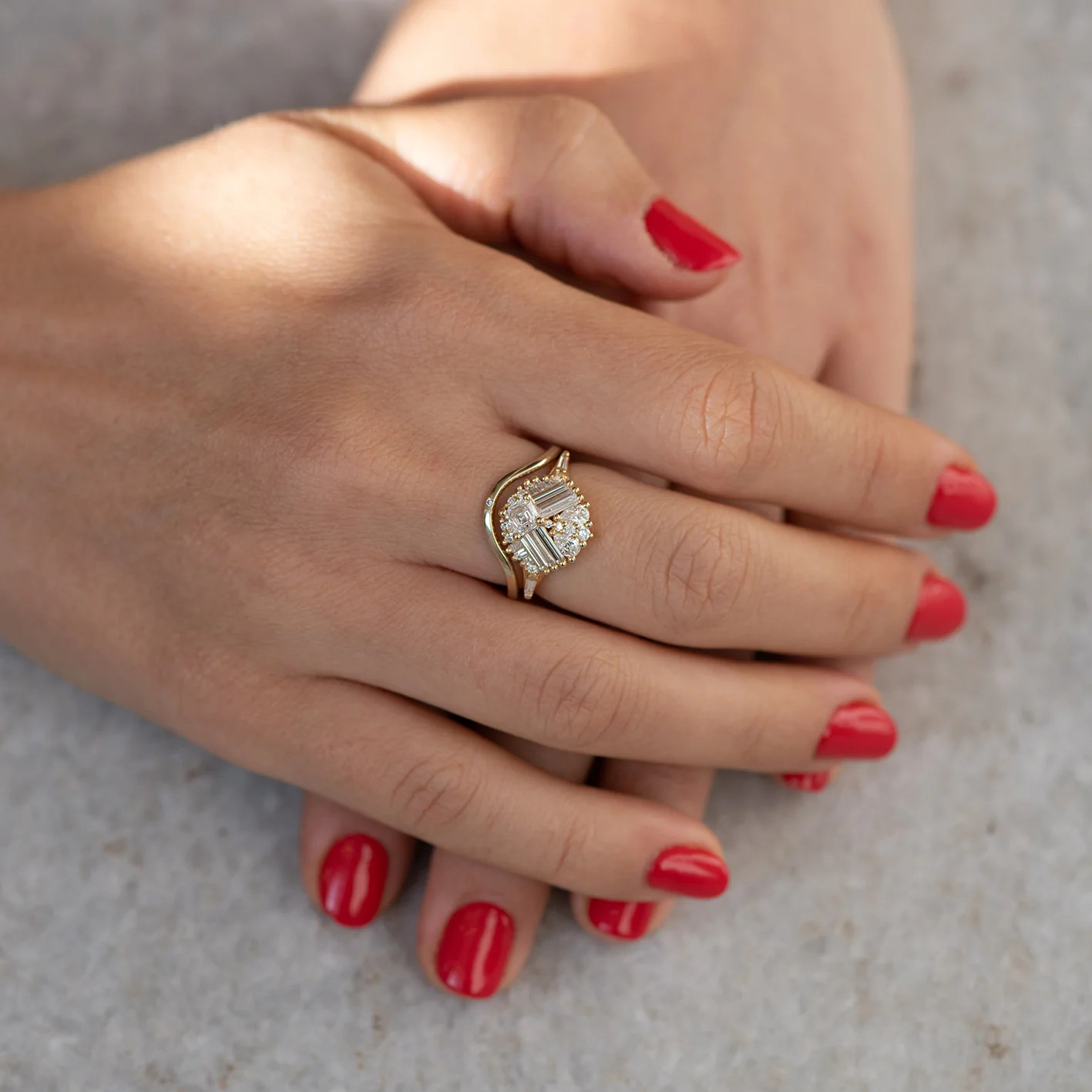 Mirrored Diamond Cluster Engagement Ring - Image 6