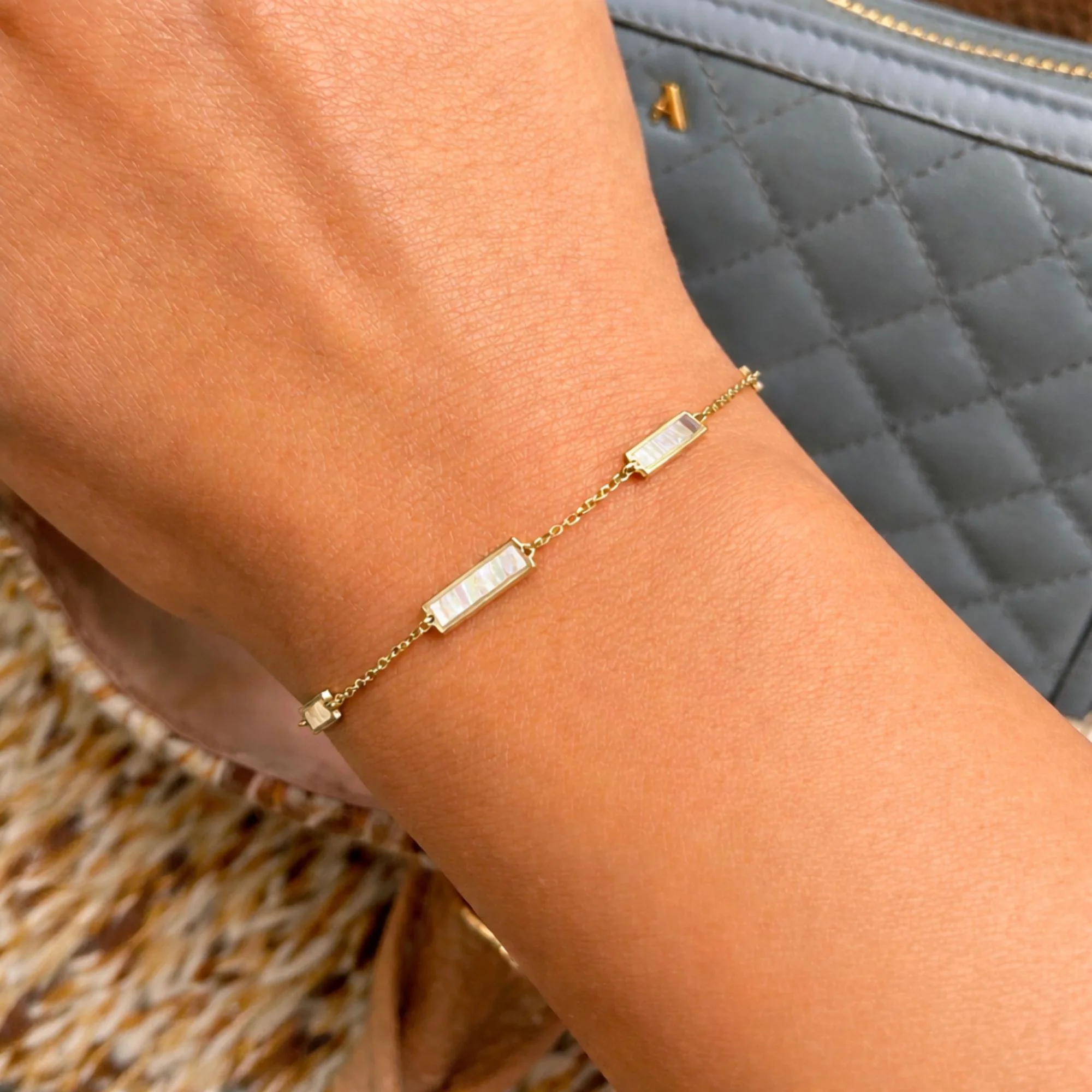 Mother of Pearl Station Bar Bracelet - Image 2