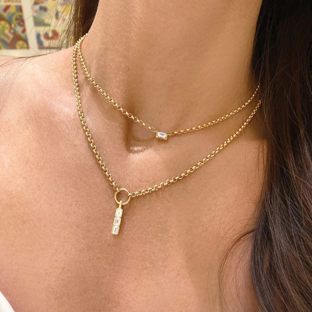 Three Stone Emerald-Cut Diamond Cuddle Necklace - Image 2