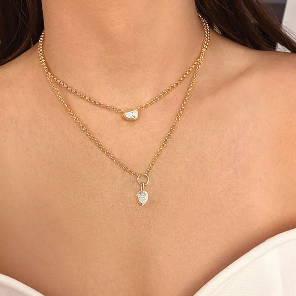 Pear Shaped Diamond Drop Necklace - Image 2