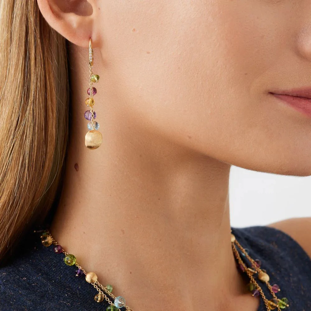 Africa Collection Gemstone Beaded Strand Huggie Earrings - Image 2