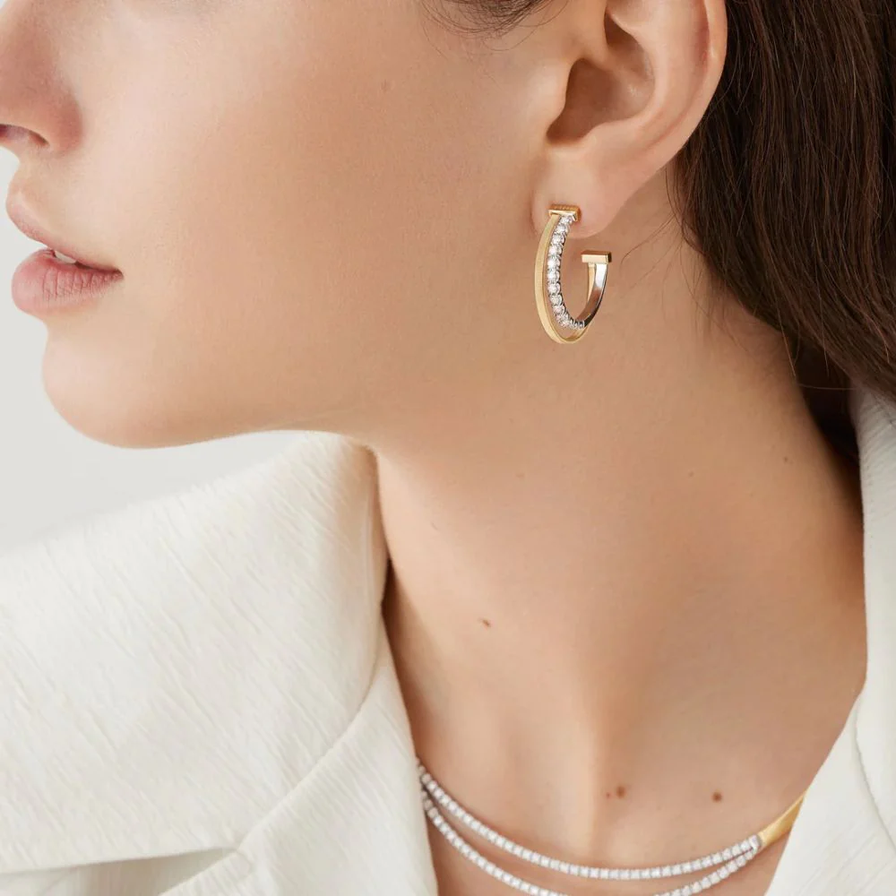 Masai Collection Double Hoop Earrings With Diamonds - Image 2