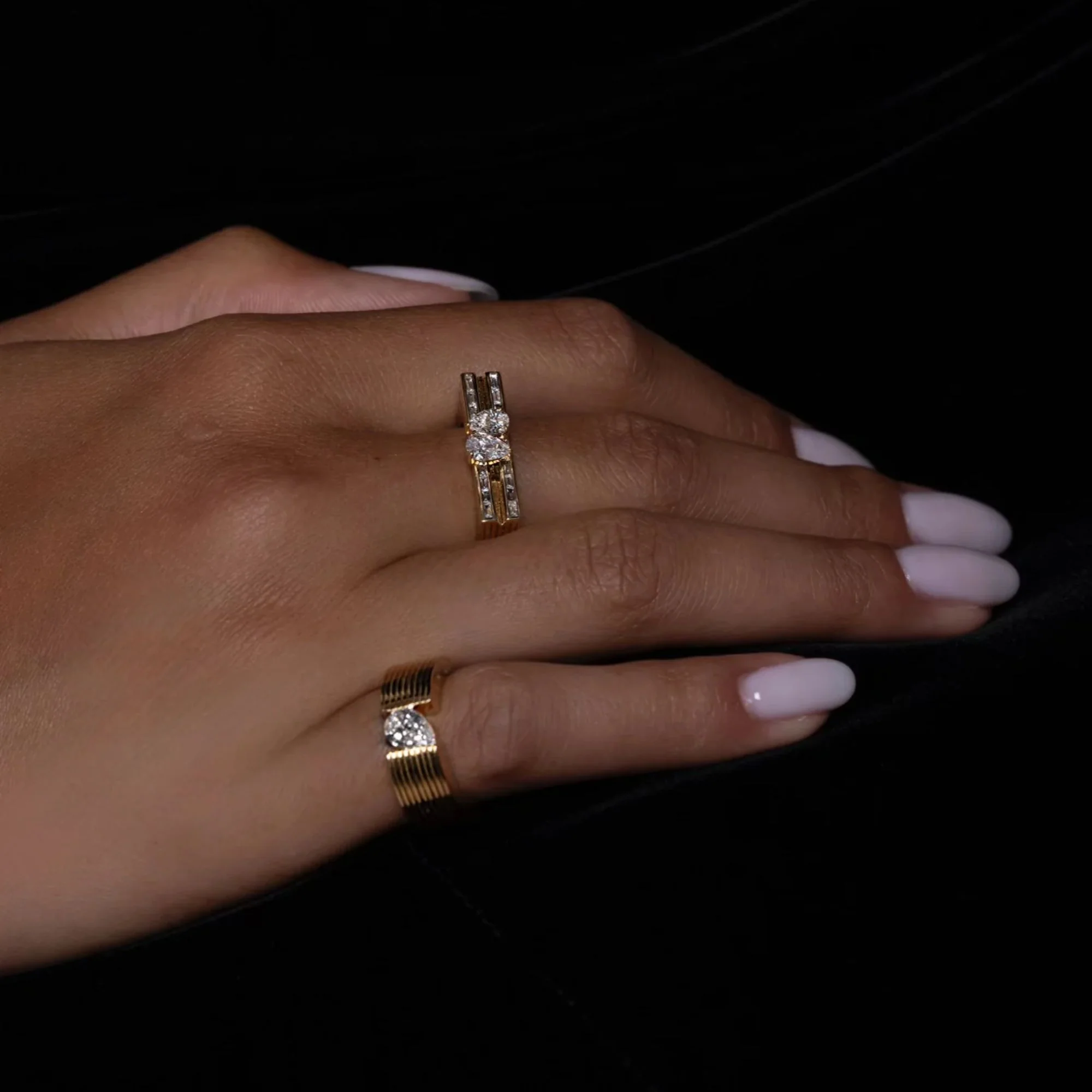 Orbit Blade Pear Diamond Pinky Ring - Image 3