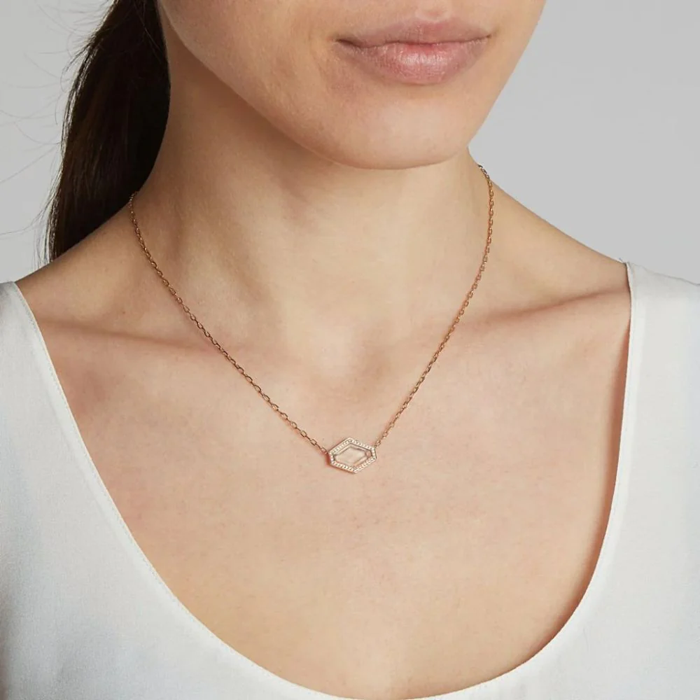 Bell Diamond & Elongated Hexagonal Rock Crystal Necklace - Image 2