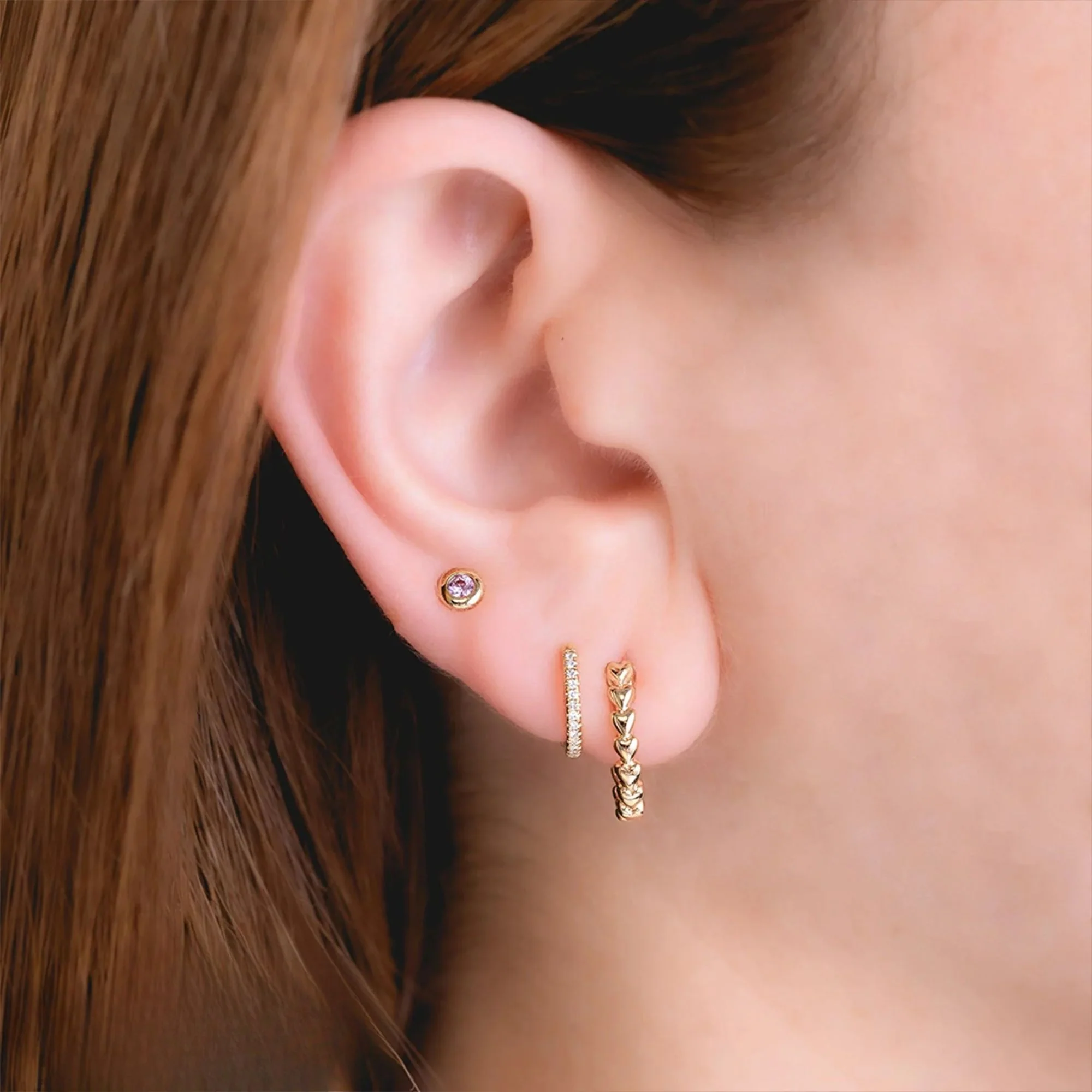 Pink Sapphire Bezel Set Stud Earrings - Image 2