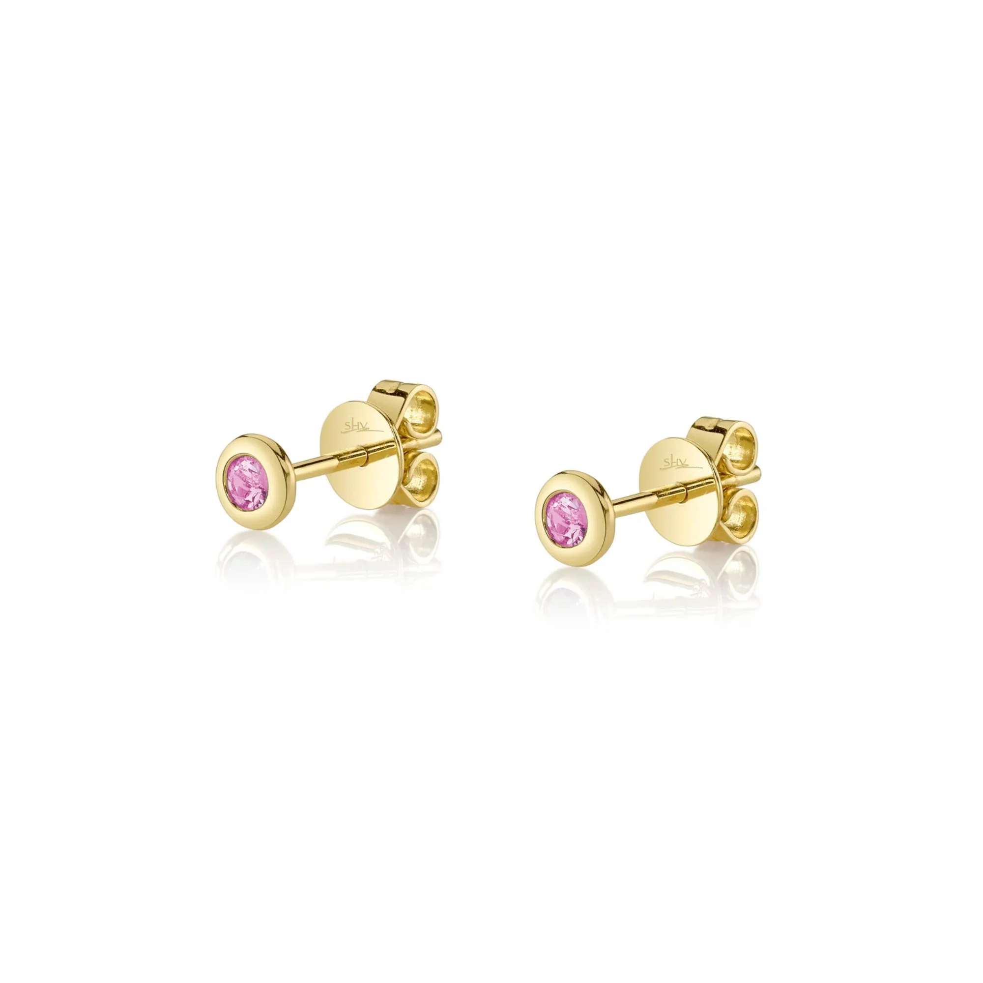 Pink Sapphire Bezel Set Stud Earrings - Image 3