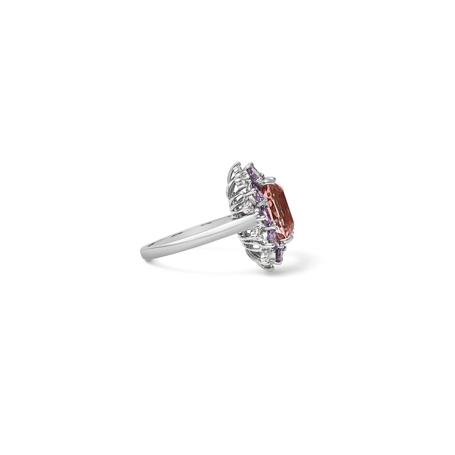Pink Tourmaline With Purple Sapphire & Diamond Halo Ring - Image 3