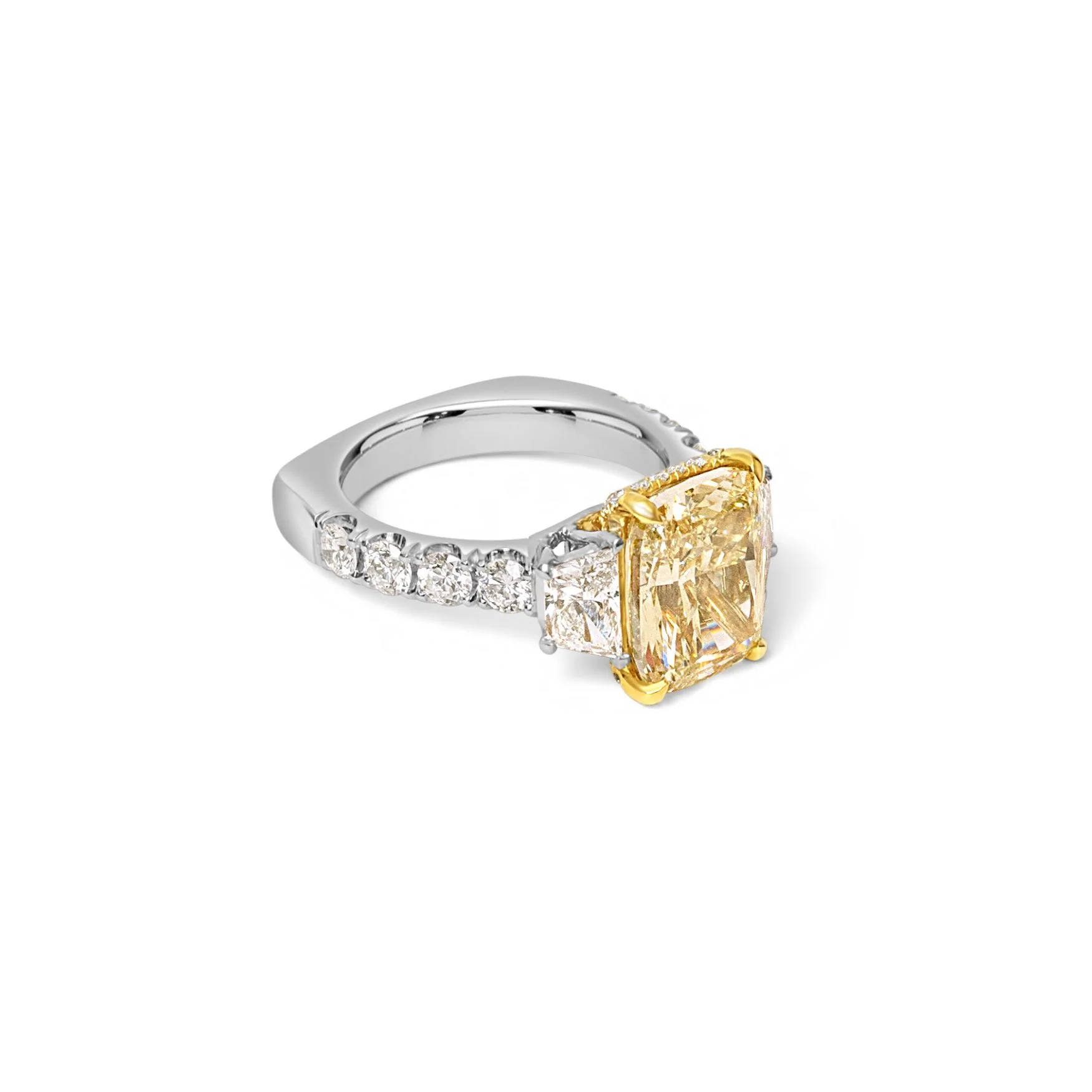 Platinum Radiant Yellow Diamond Three Stone Ring - Image 2