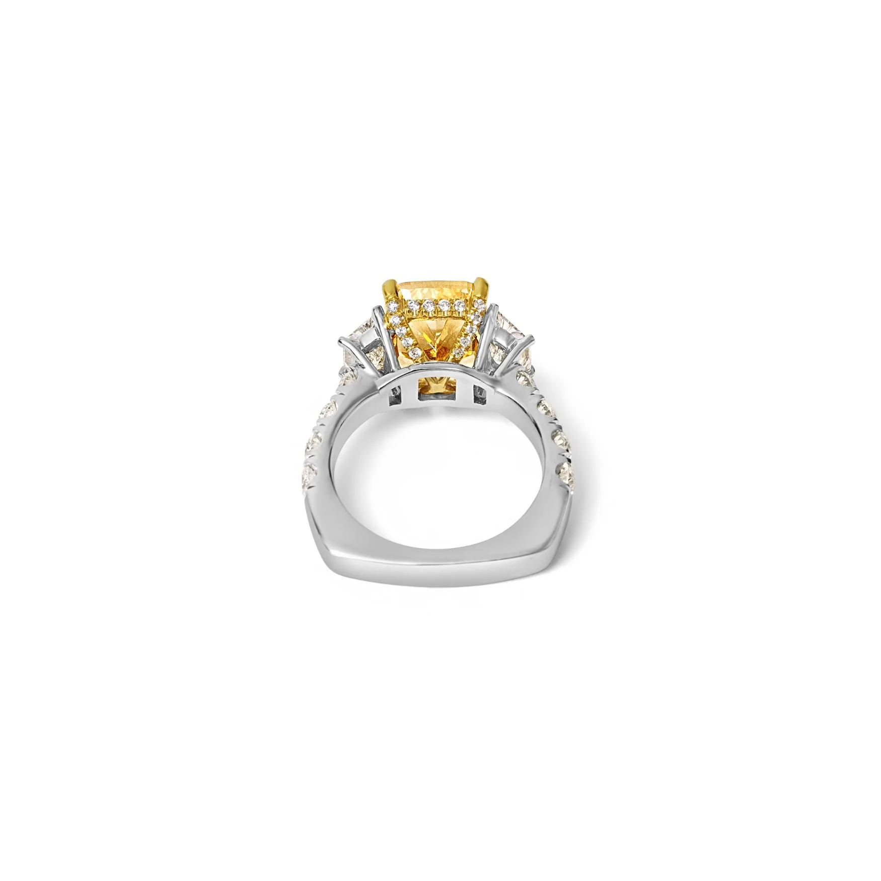 Platinum Radiant Yellow Diamond Three Stone Ring - Image 3