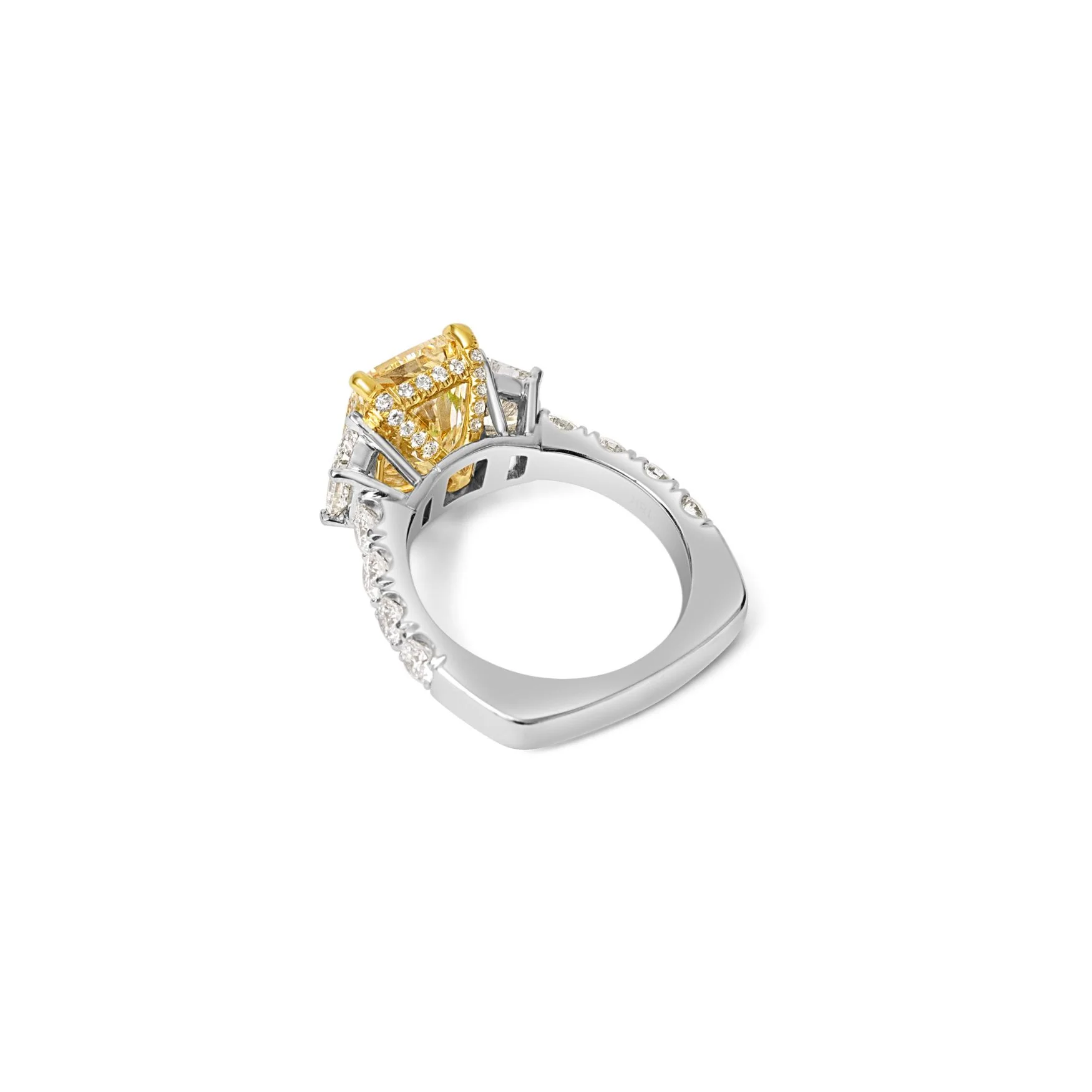 Platinum Radiant Yellow Diamond Three Stone Ring - Image 4