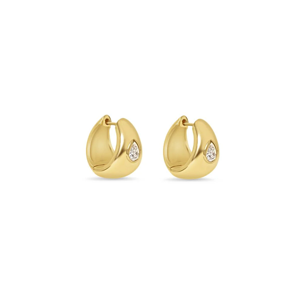 Puffy Tapered Pear Diamond Huggie Earrings - Image 3