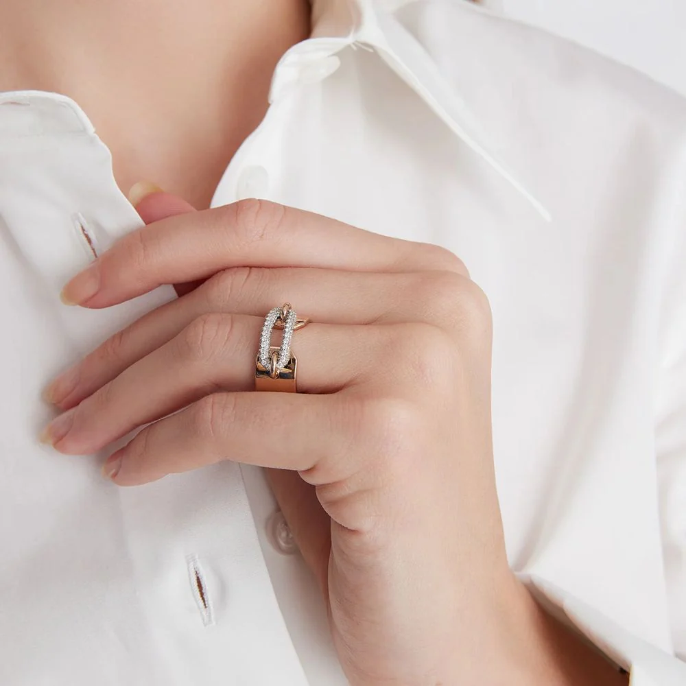 Morrell Pavé Diamond Elongated Link Cuff Ring - Image 2