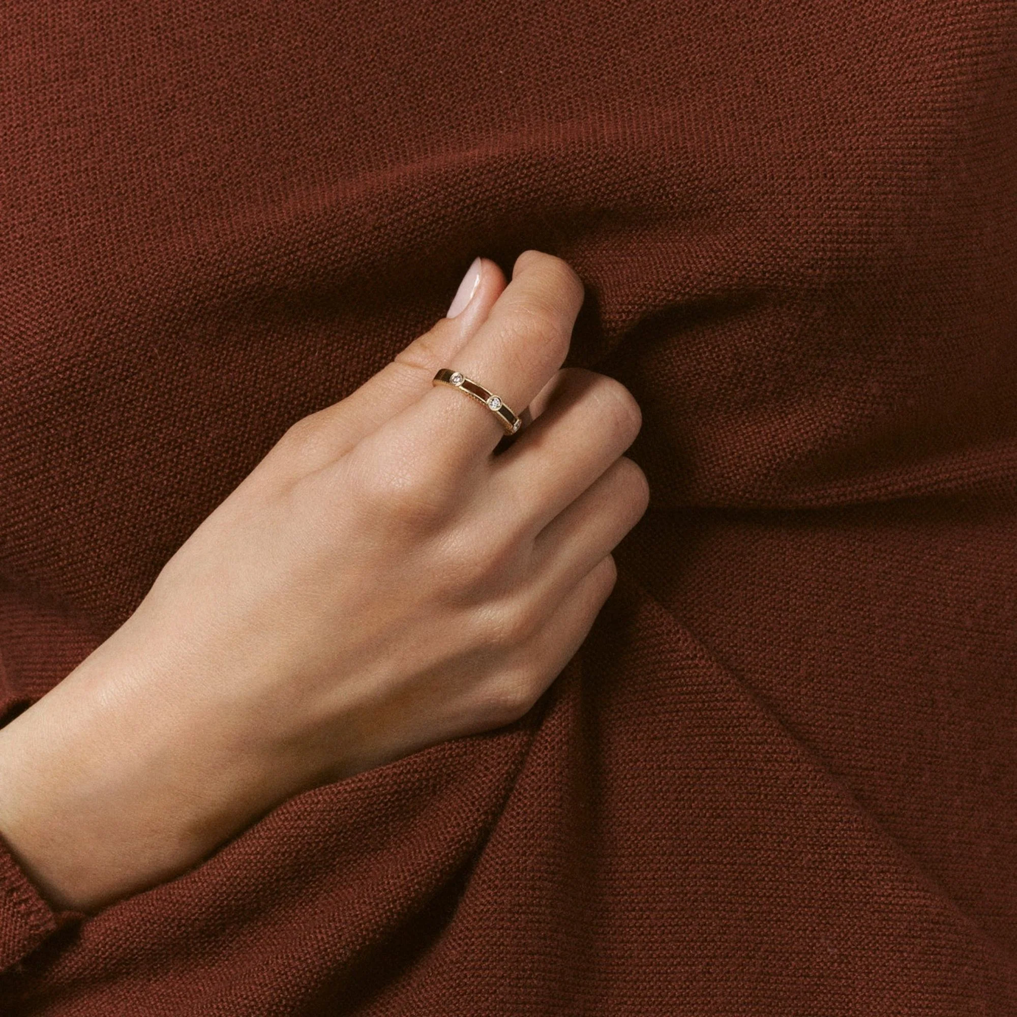 Tigers Eye & Diamond Rayon Ring - Image 2