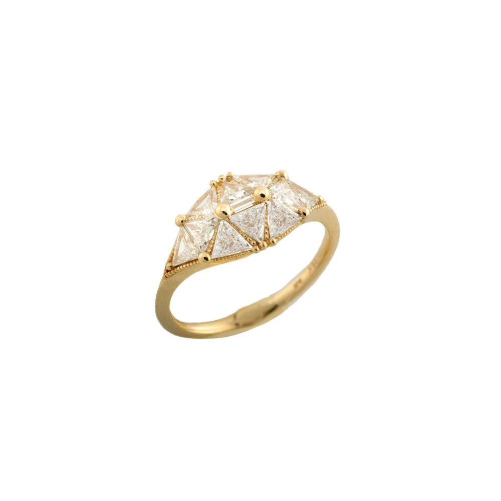 Reflective Dome Ring with Ten Triangle Cut Diamonds - Image 4