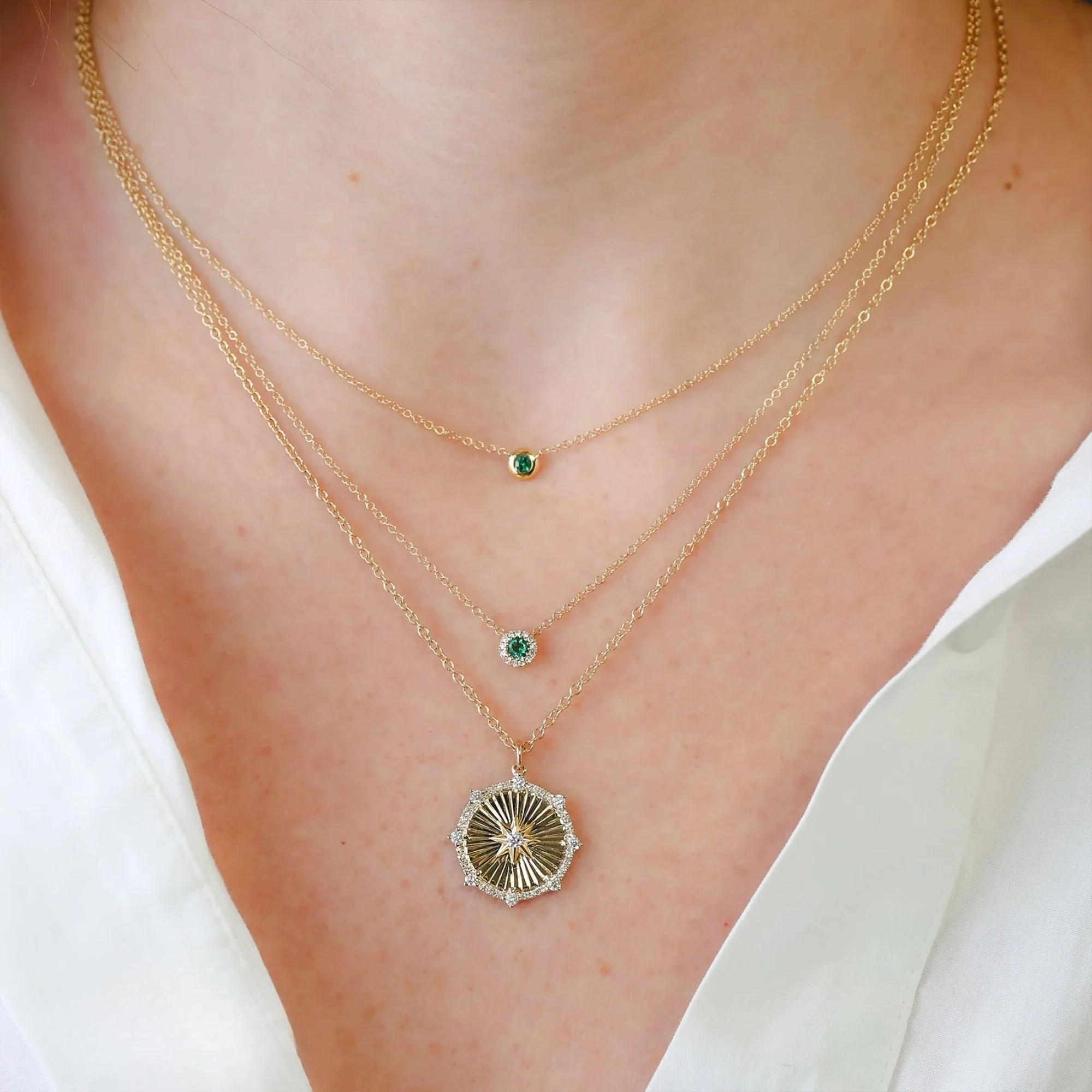 Round Bezel Set Emerald Necklace - Image 2