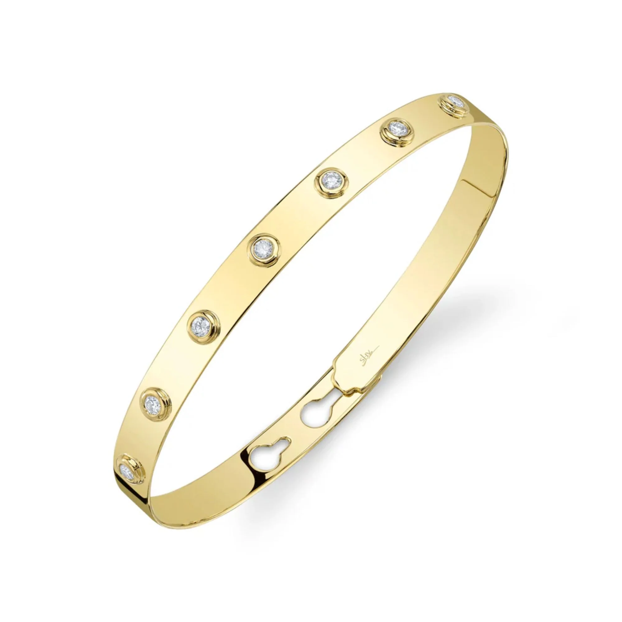 Round Diamond Bezel Lock Bangle - Image 3