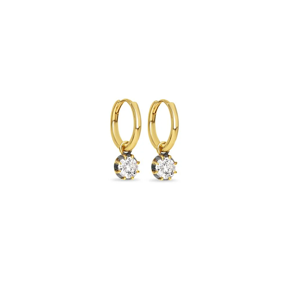 Round Diamond Hoop Dangle Earrings - Image 2