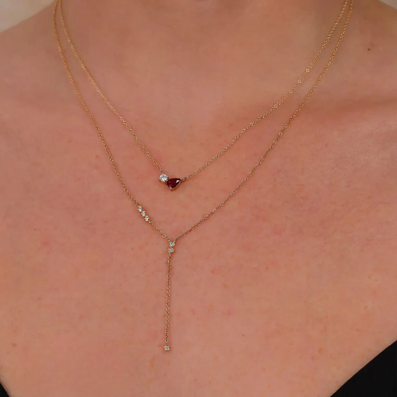 Ruby & Diamond Toi et Moi Necklace - Image 2