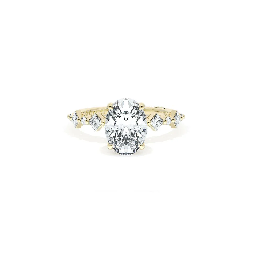 Sculpted Crescent Solitaire Engagement Ring with Alternating Carre & Round Diamond Band - Image 10