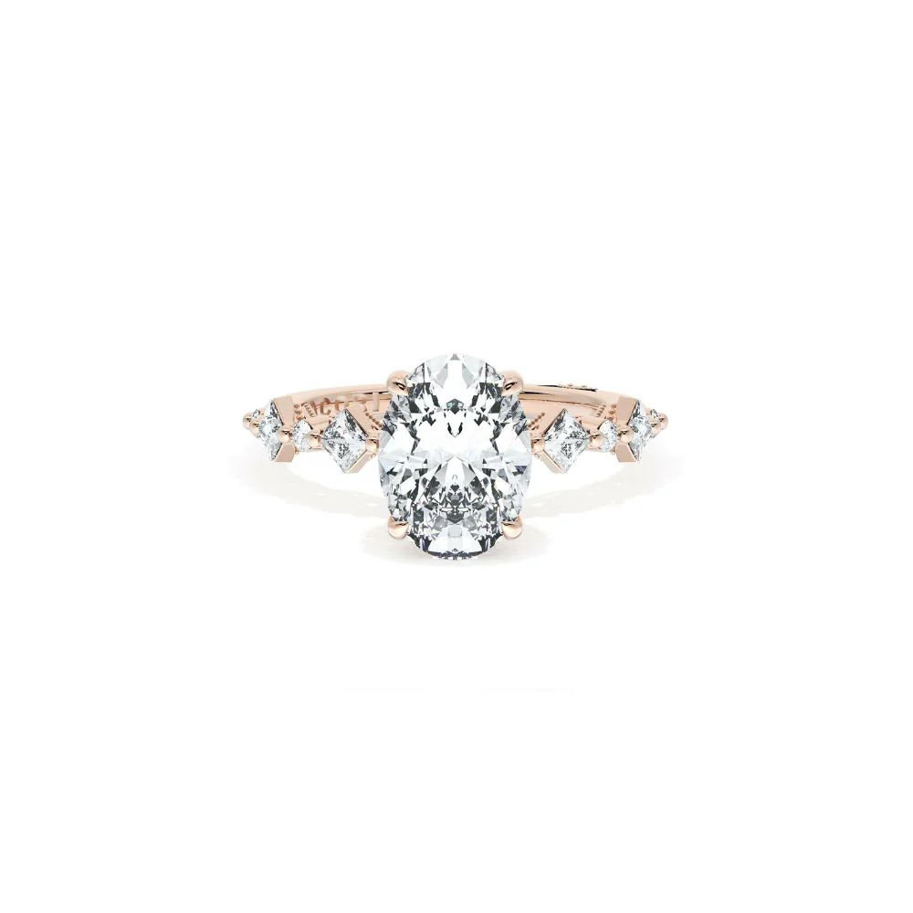 Sculpted Crescent Solitaire Engagement Ring with Alternating Carre & Round Diamond Band - Image 11