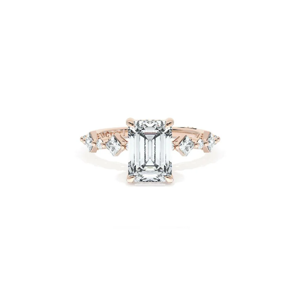 Sculpted Crescent Solitaire Engagement Ring with Alternating Carre & Round Diamond Band - Image 12