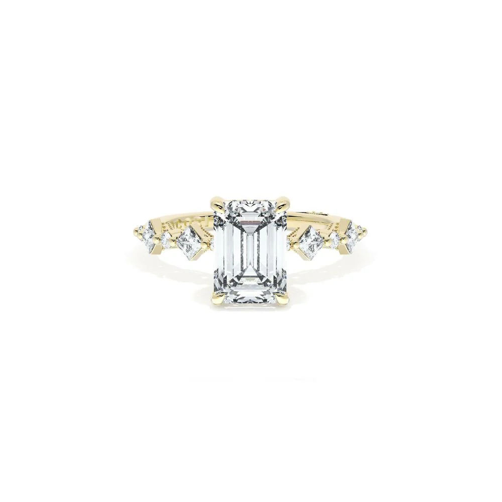 Sculpted Crescent Solitaire Engagement Ring with Alternating Carre & Round Diamond Band - Image 14