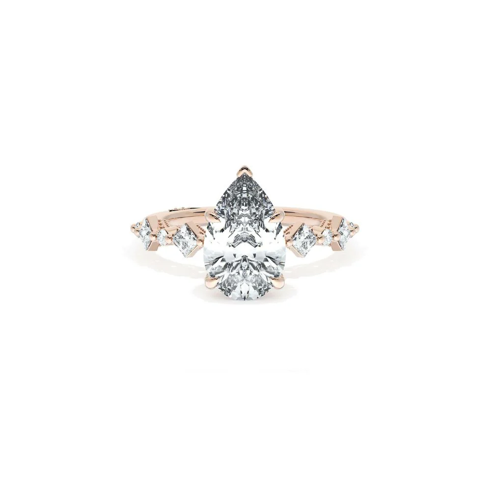 Sculpted Crescent Solitaire Engagement Ring with Alternating Carre & Round Diamond Band - Image 15