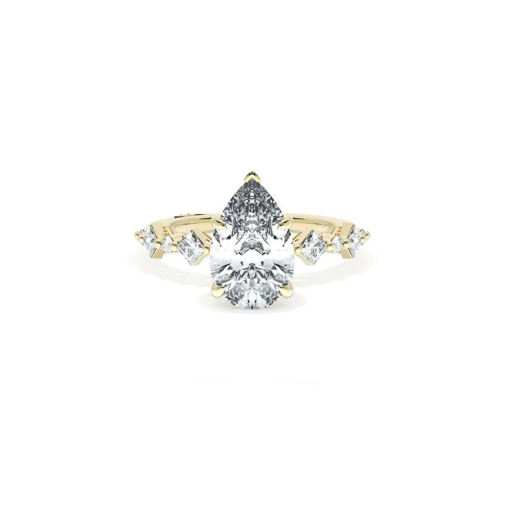 Sculpted Crescent Solitaire Engagement Ring with Alternating Carre & Round Diamond Band - Image 17