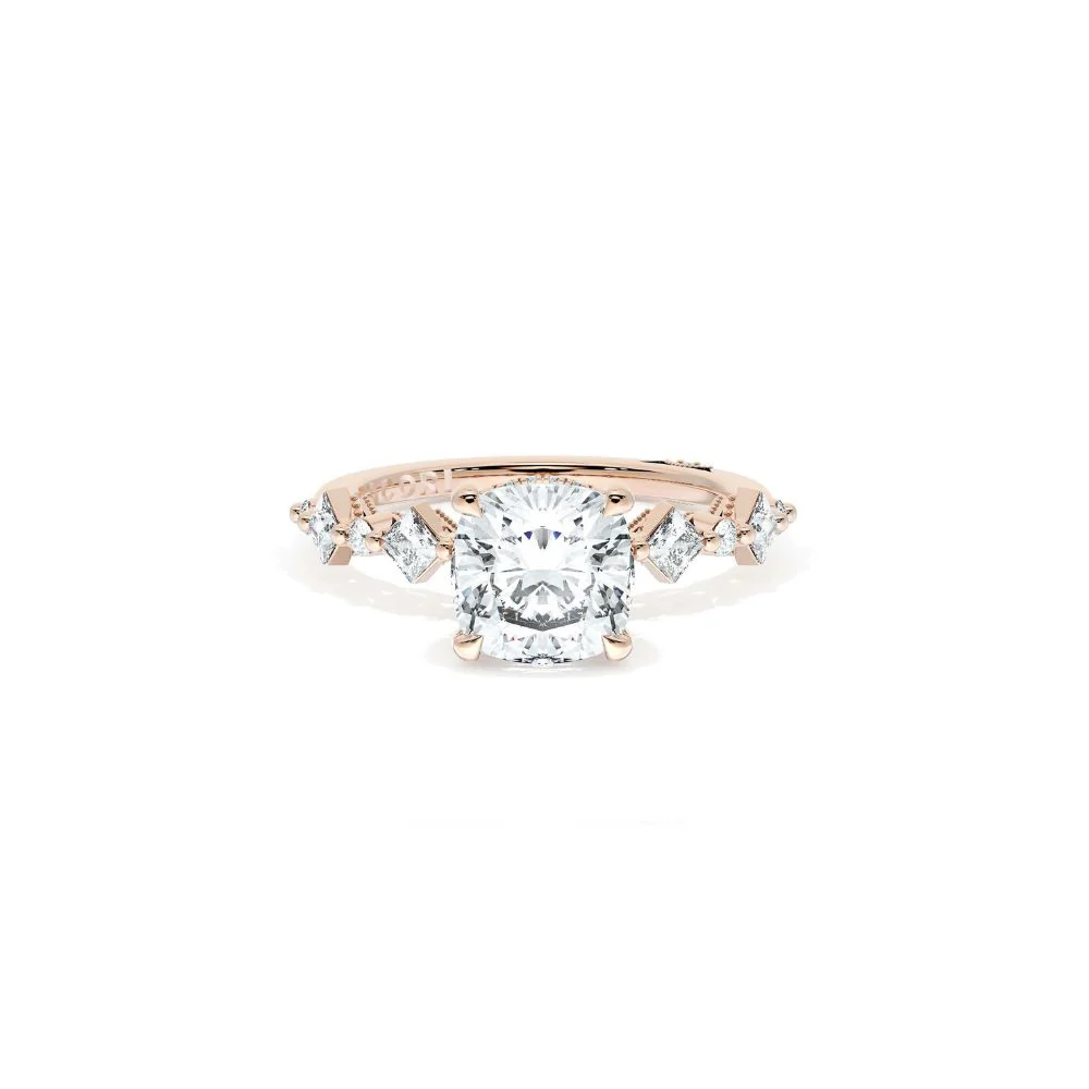 Sculpted Crescent Solitaire Engagement Ring with Alternating Carre & Round Diamond Band - Image 19