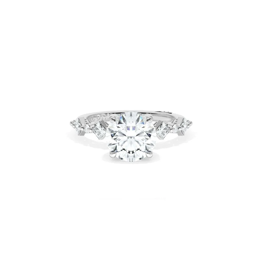 Sculpted Crescent Solitaire Engagement Ring with Alternating Carre & Round Diamond Band - Image 20